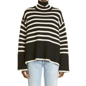 Toteme Stripe Wool Blend Turtleneck Sweater - L Black Stripe